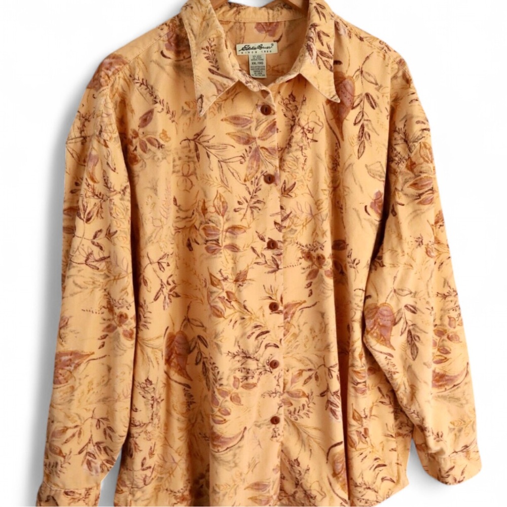 Eddie Bauer Beige Floral Corduroy Shirt